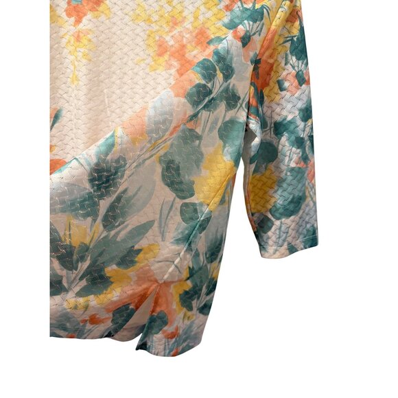 Alfred Dunner Floral Textured Knit Top W/ Rhinestone Accents & Notched Neck Sz L - Picture 9 of 12